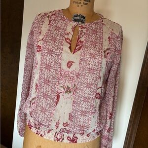 White House Black Market Floral Red and Cream Blouse